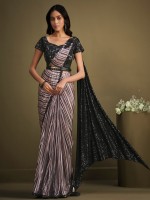 Elegant Black And Peach Fancy Fabric Sequins Readymade Saree